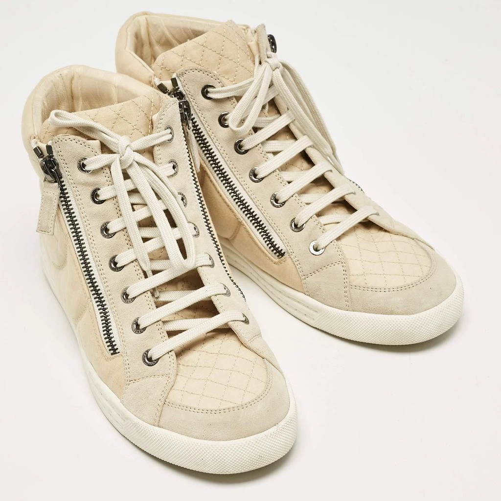 Chanel Chanel Cream Fabric and Suede CC Side Zip High Top Sneakers Size 39 4