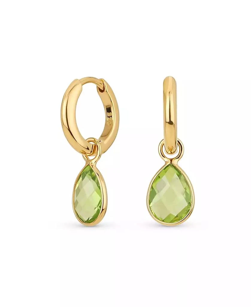 Bling Jewelry Classic Party Small 2 CTW Olive Green Natural Peridot Halo Pear Shaped Teardrop Huggie Earrings Latch Hinge Back Hinge Gold Plated Sterling Silver