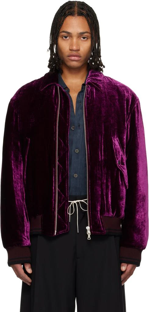 Dries Van Noten Purple Velvet Bomber Jacket 1