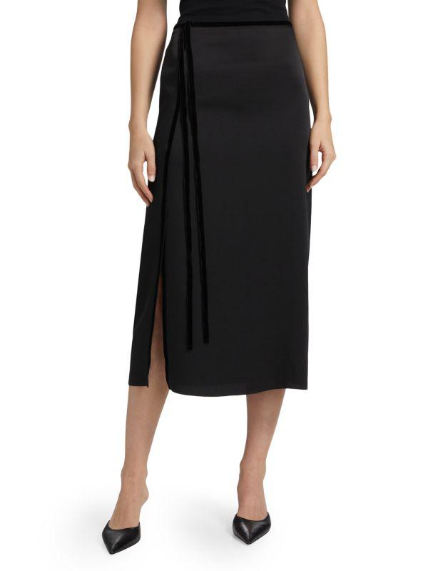Vince Velvet Trim Side-Slit Midi-Skirt
