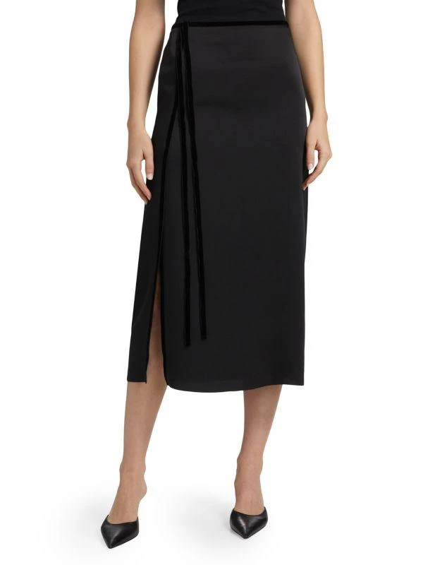 Vince Velvet Trim Side-Slit Midi-Skirt 1