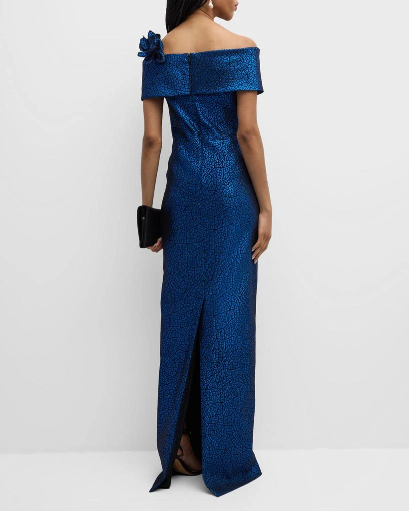 Teri Jon One-Shoulder Metallic Jacquard Column Gown 5