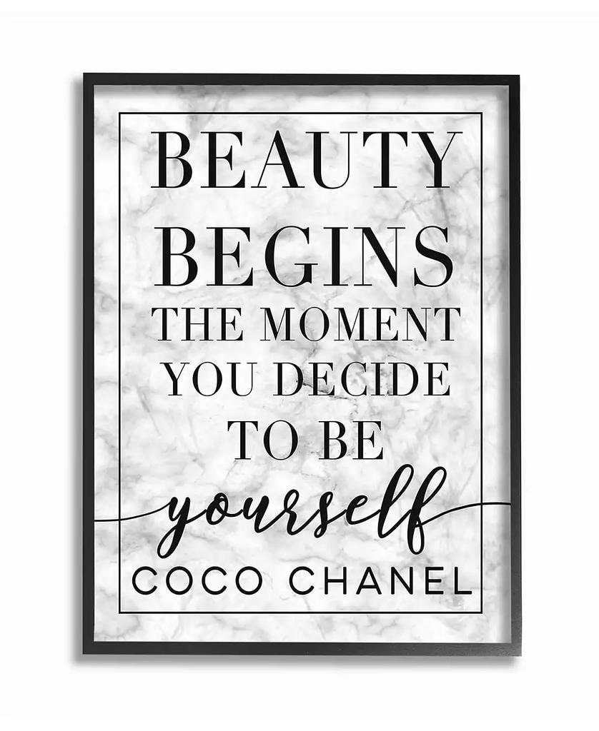 Stupell Industries Beauty Begins Once You Decide to Be Yourself White Marble Typography Framed Texturized Art, 11" L x 14" H