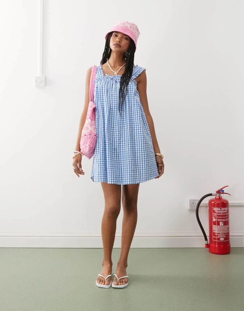 COLLUSION COLLUSION swing mini dress in blue and white gingham 3