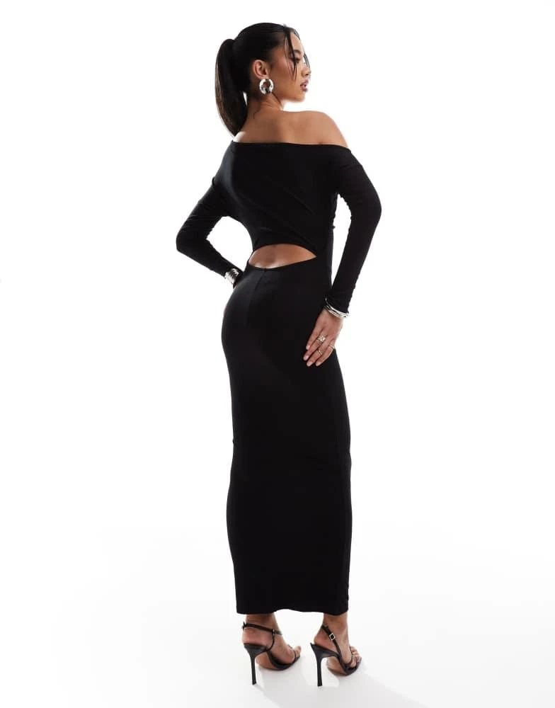 ASOS ASOS DESIGN slouchy off shoulder open back midi dress in black 3