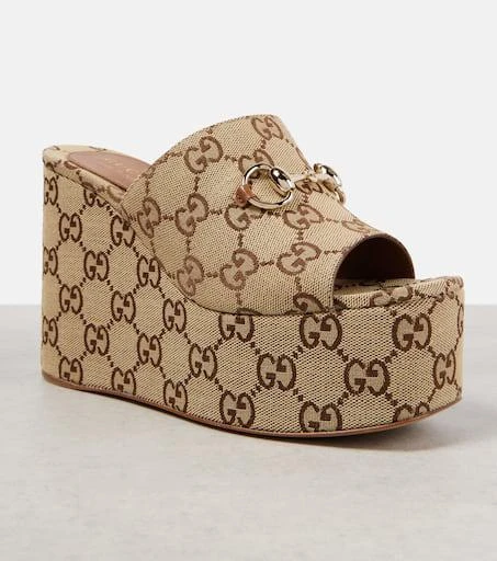 Gucci Horsebit GG Canvas wedge mules 5