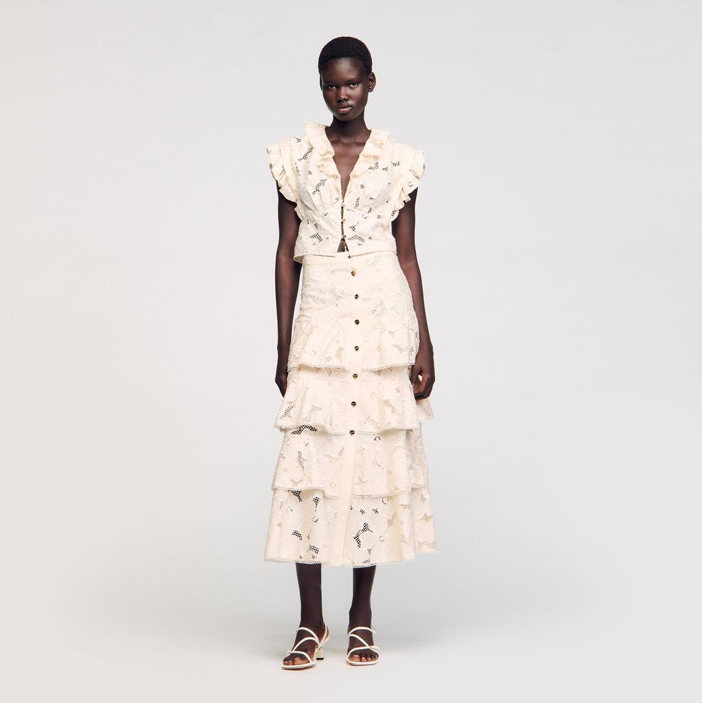 Sandro Long frilled skirt