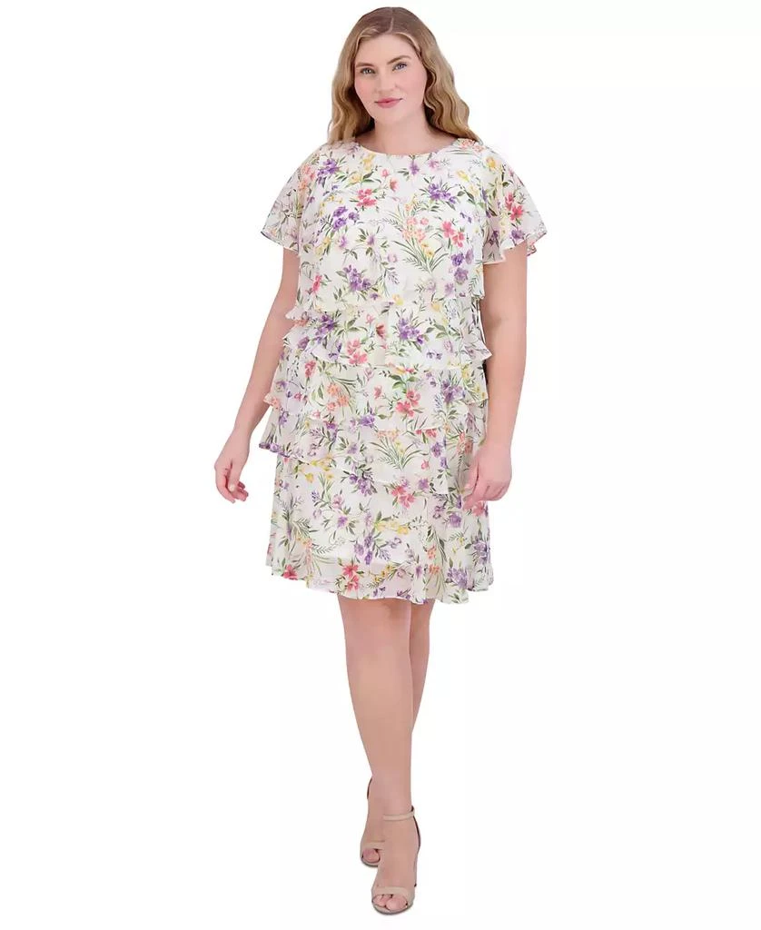 Jessica Howard Plus Size Chiffon Asymmetrical-Tiered Dress 1