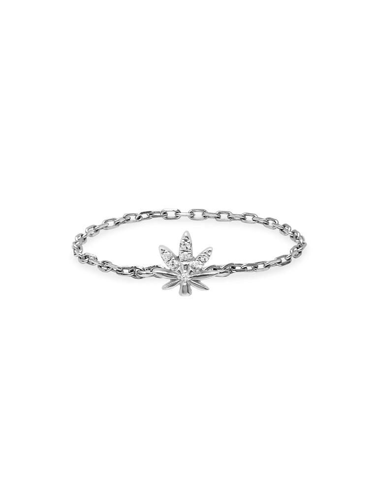 DJULA Magic Touch 18K White Gold & Diamond Leaf Chain Ring
