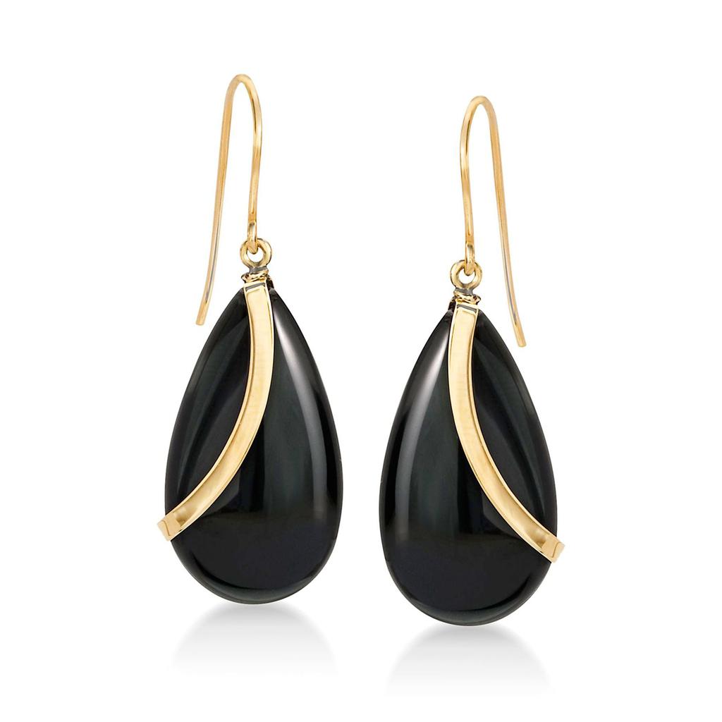 Ross-Simons Ross-Simons Pear-Shaped Black Onyx Drop Earrings in 14kt Yellow Gold