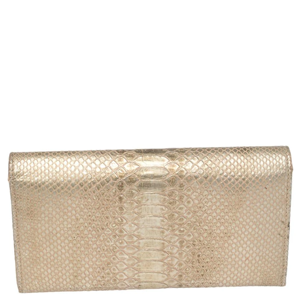Chopard Chopard Metallic Gold Python Embossed Leather Continental Wallet 4