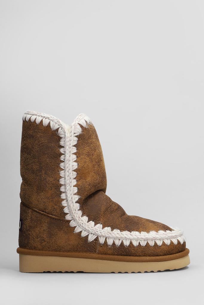 Mou Eskimo 24 Vintage Low Heels Ankle Boots In Brown Leather