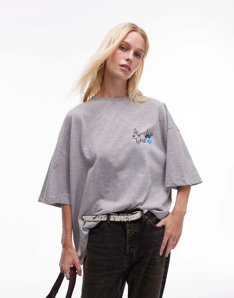 Topshop Topshop graphic Aperitivo oversized tee in grey marl 2