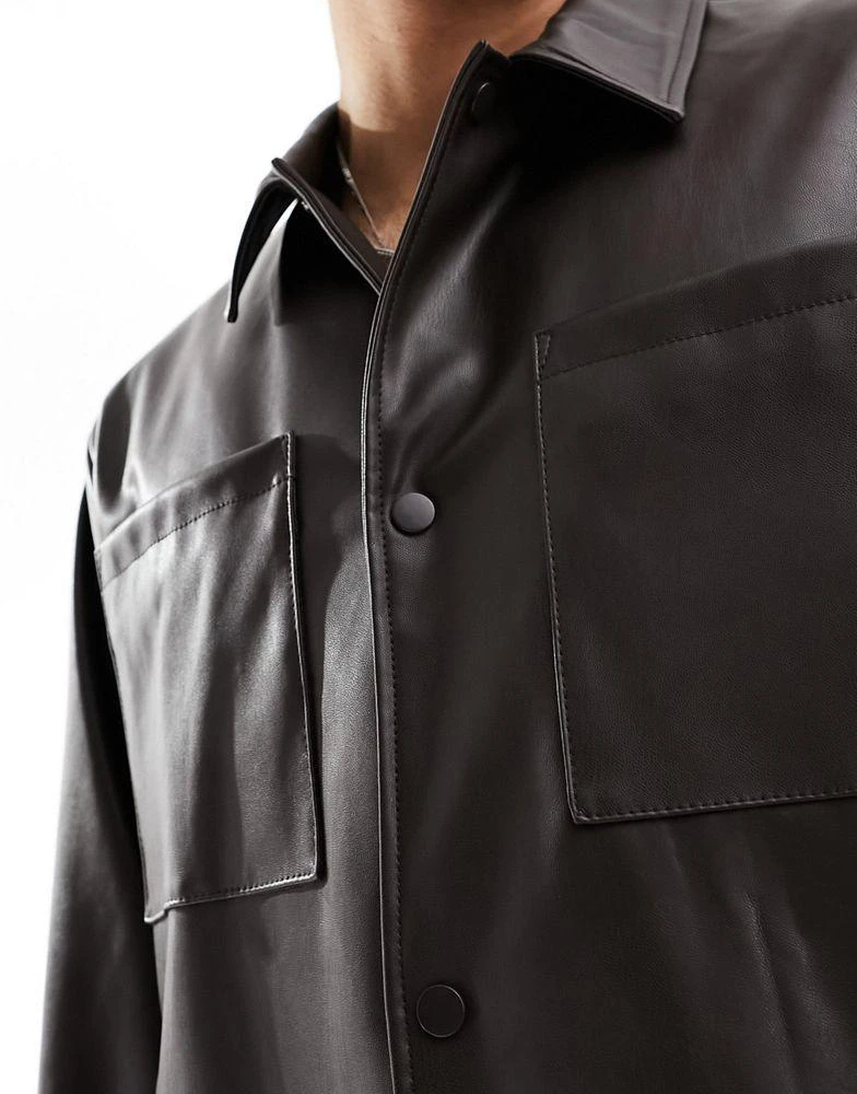 ASOS ASOS DESIGN faux leather shacket in brown 3