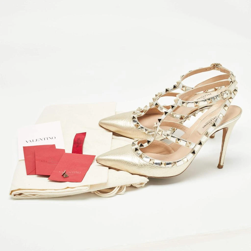 Valentino Valentino Gold Leather Rockstud Ankle Strap Pumps Size 38 10