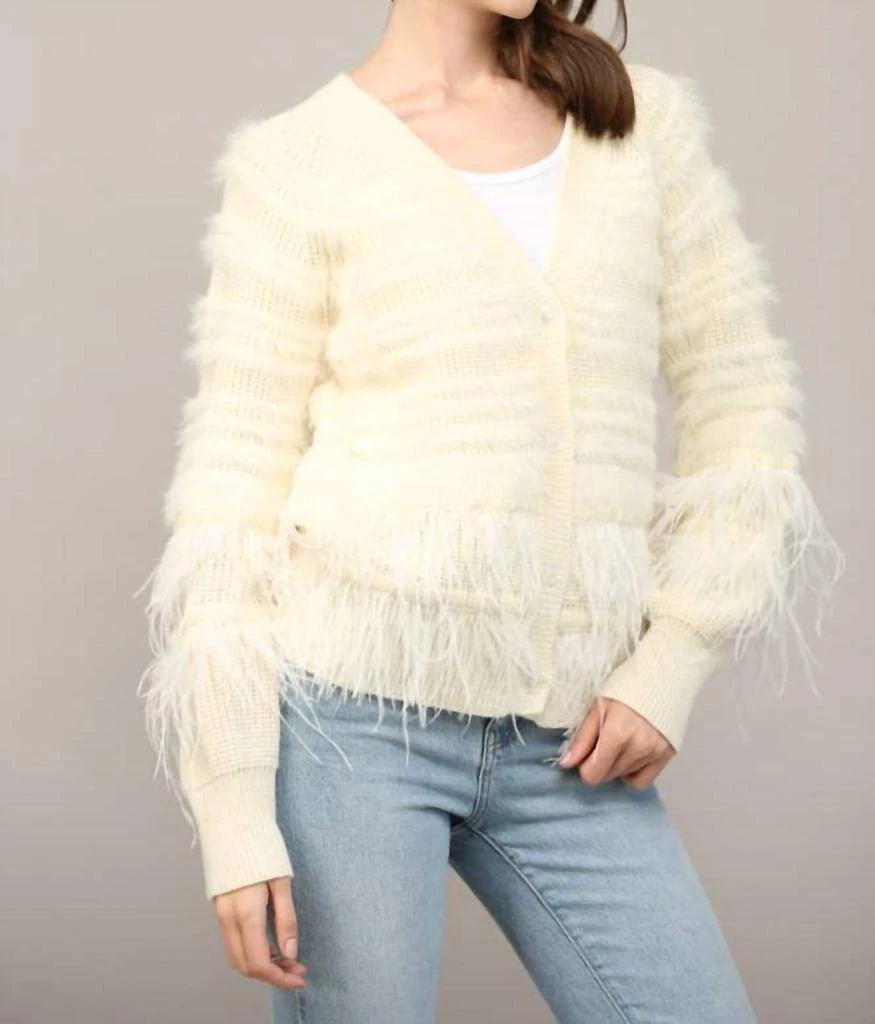 Fate Feather Trim Wool Blend Cardigan – On Sale Now with Up to