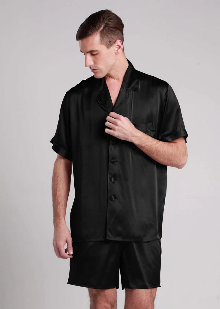 LILYSILK Men's 22 Momme Contrast Trim Short Silk Pajama Set 4