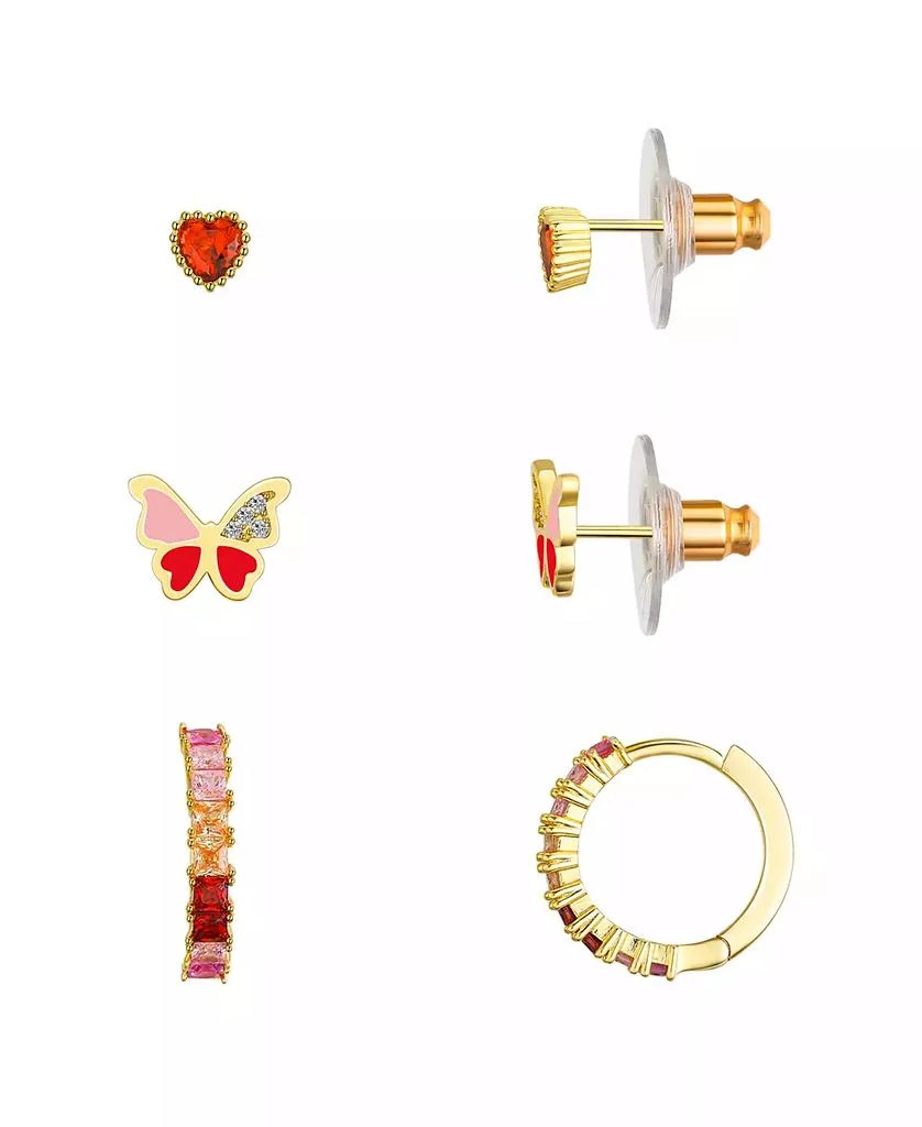 Unwritten Multi Pink Cubic Zirconia and Enamel Heart Butterfly Stud and Hoop Earring Set