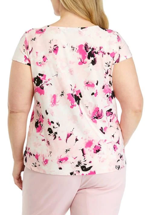 Kasper Plus Size Cap Sleeve Cowl Neck Printed Top 2