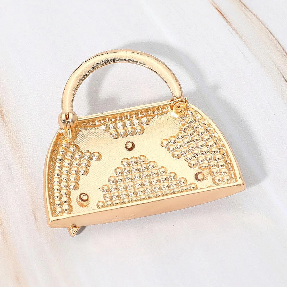 FASHNZFAB Rhinestone Studded Bow Accent Mini Handbag Pin Brooch 2