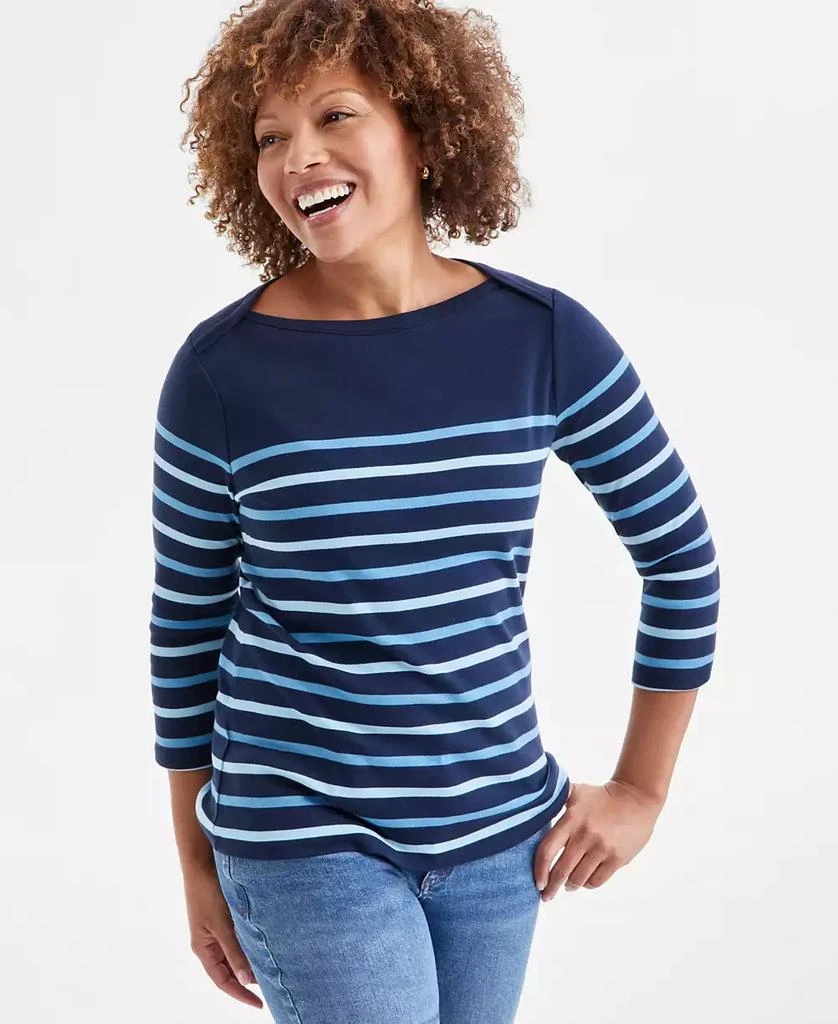 Style & Co Women's Striped Pima Cotton 3/4-Sleeve Top, Exclusively at Macy's 1