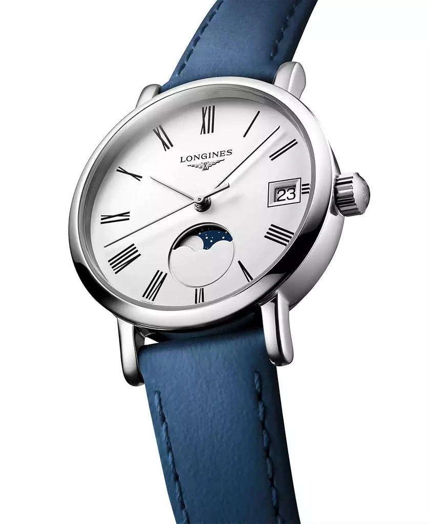 Longines Women's Swiss Elegant Moonphase Blue Leather Strap Watch 30mm 2