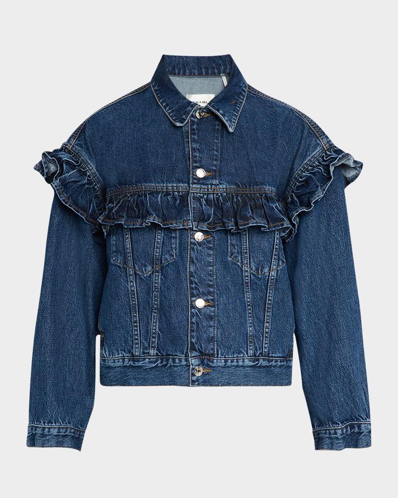 MEER. COLLAR RUFFLES DENIM JACKET (ブルー) Girl Denim Jacket with Ruffle Hem Bleach | Mayoral ®