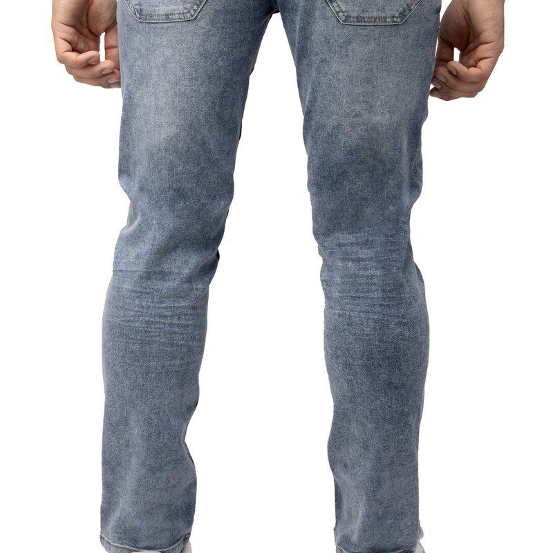 Cultura Azure Mens Basic Casual Stretch Washed Denim Jeans Flex Tapered Leg Slim Fit Acid Wash