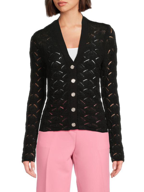 Karl Lagerfeld Paris Button-Up Open-Knit Cardigan