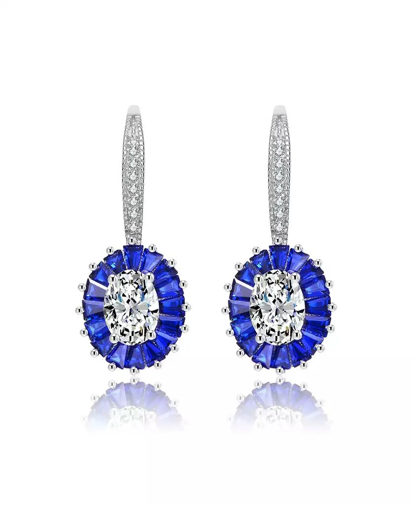 Genevive GV Sterling Silver White Gold Plated and Blue Cubic Zirconia Leaverback Earrings 3