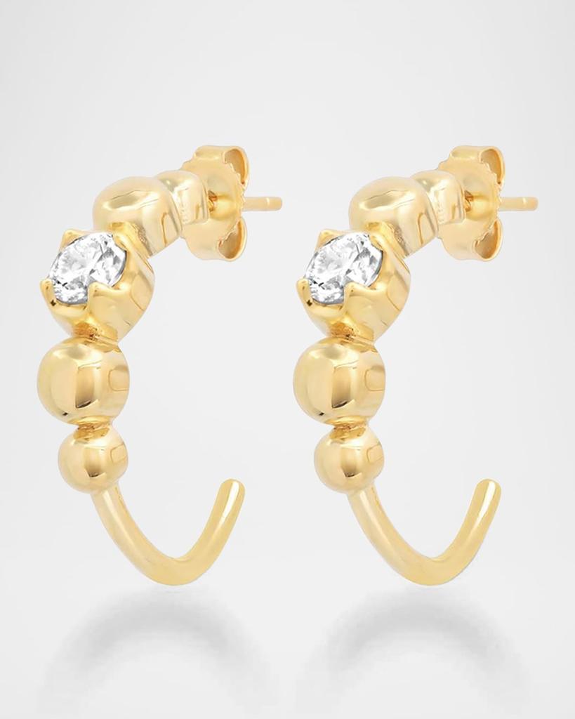 Jennifer Meyer 18K Yellow Gold Small Graduated Bezel and 1 Illusion Set Diamond Hoop Earrings