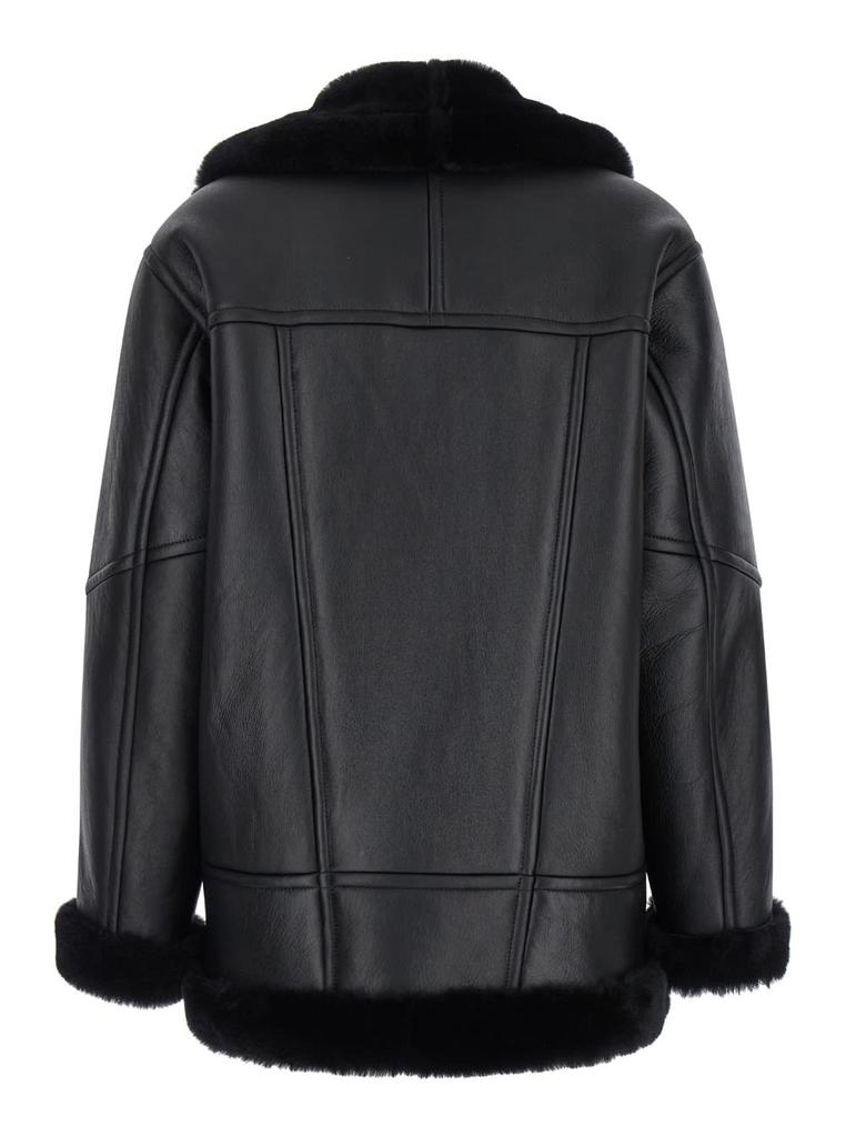 Blancha Black Jacket With Shearling Trim And Zip In Leather Woman