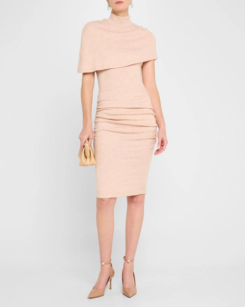 Black Halo Ruched Turtleneck Cape Knit Dress 2