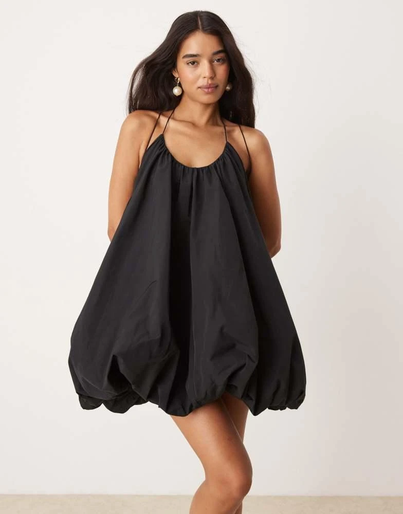 ASOS ASOS DESIGN trapeze cami mini dress with puff ball skirt in black 1