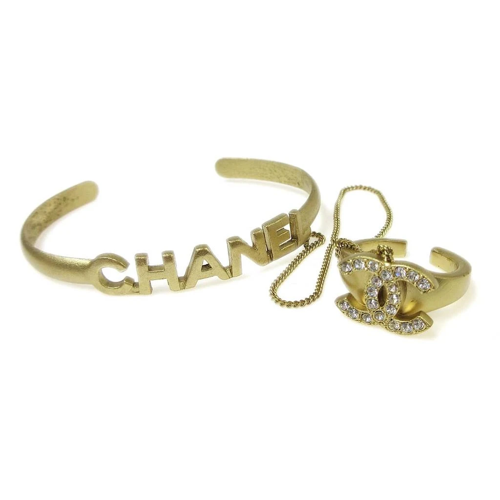 Chanel Logo Bangle With Chain Attached Cc Ring Metal With Crystal _Plated Bracelet Jewelry (Pre-Owned)