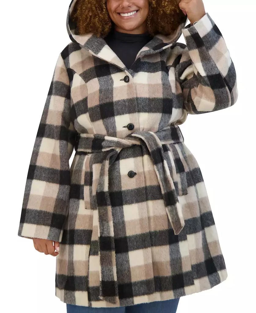 Steve Madden Plus Size Hooded Belted Button-Front Coat, Created for Macy's 4