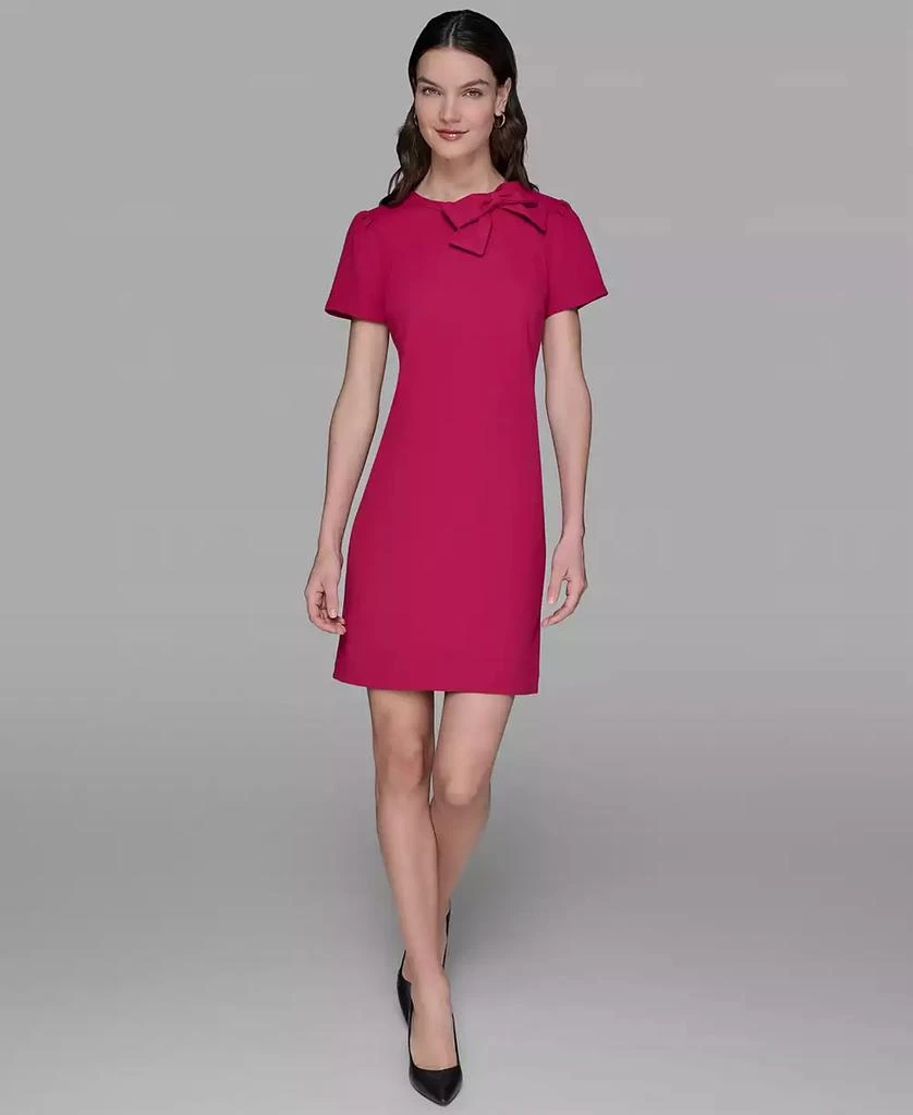 Karl Lagerfeld Paris Women's Scuba Crepe Short Sleeve Bow Detail A-line Dress 1
