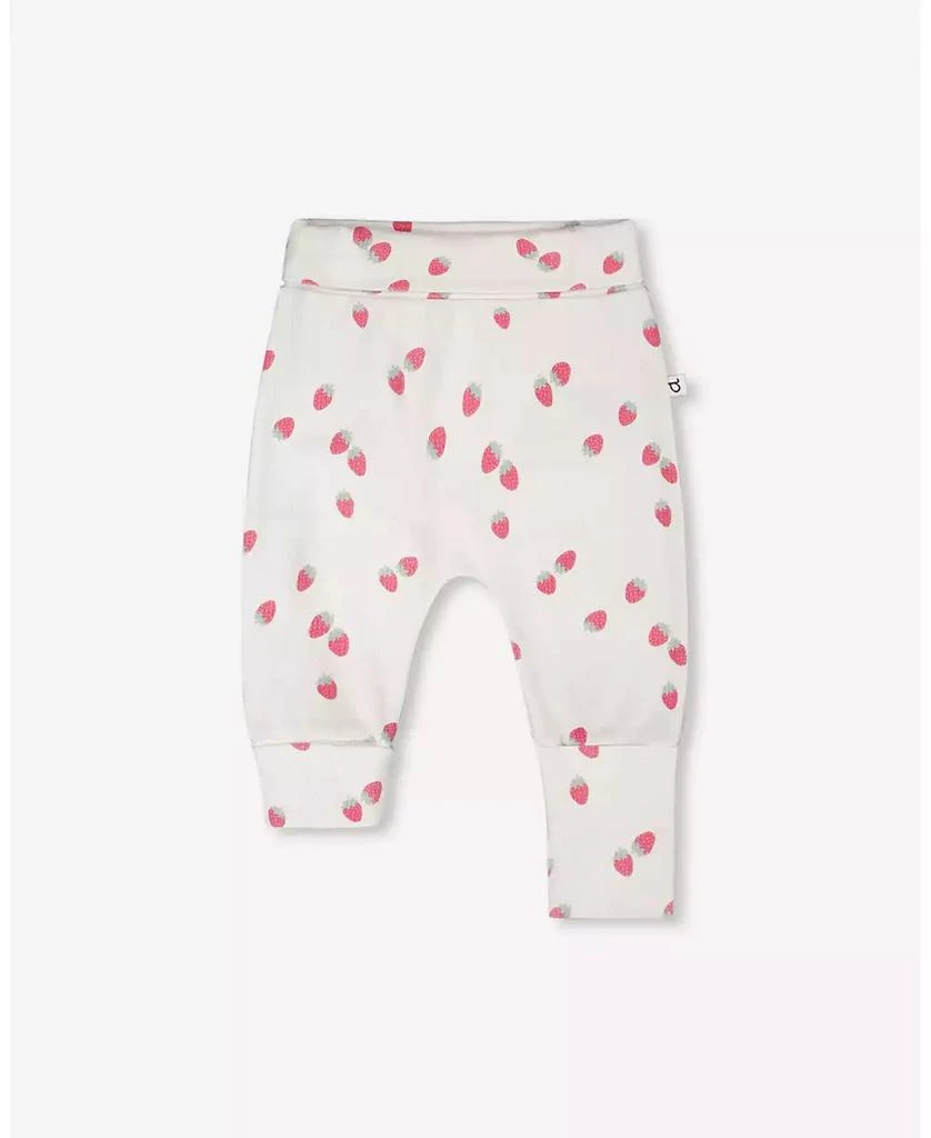 Deux par Deux Baby Girls Cotton Jersey Evolutive Pants White Printed Strawberries