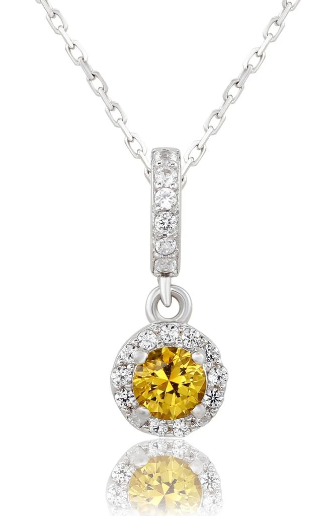 Suzy Levian Sterling Silver Yellow Sapphire & Lab Created White Sapphire Halo Pendant Necklace 1