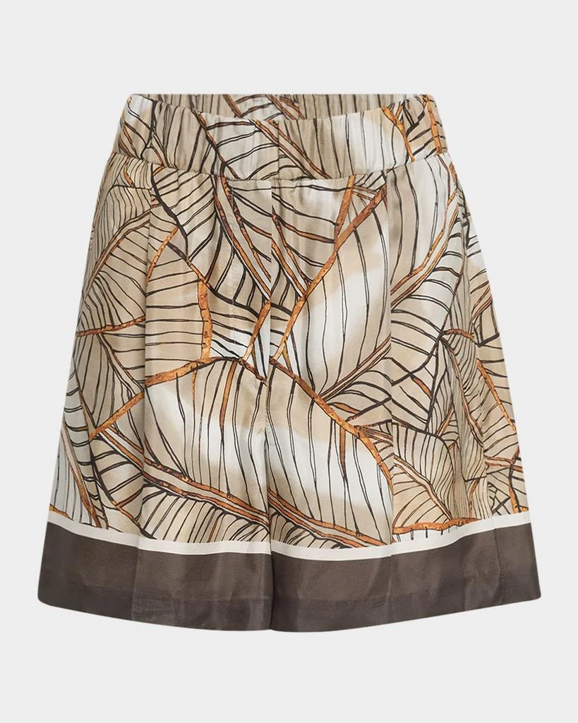 Brunello Cucinelli Papyrus Print Ponge Silk Pull-On Shorts 1