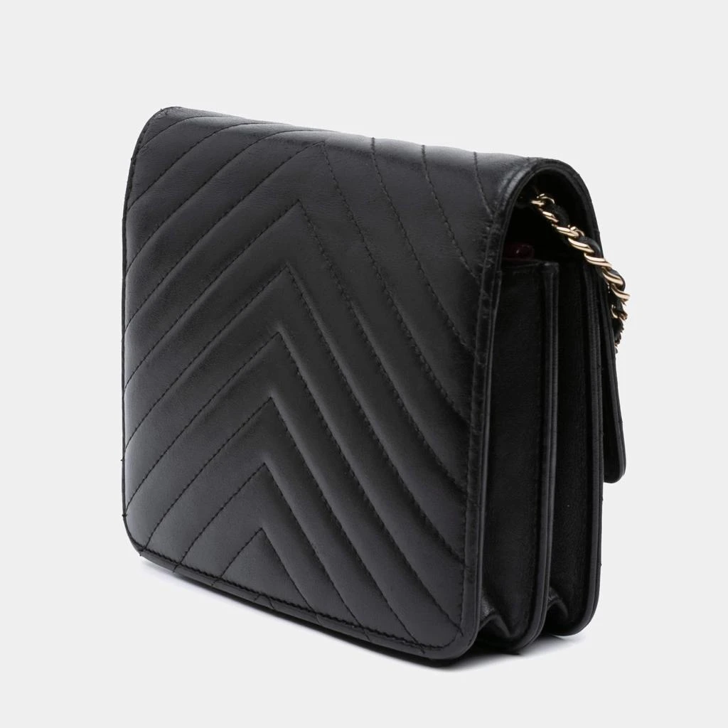 Chanel Chanel Black CC Chevron Lambskin Square Wallet On Chain 2