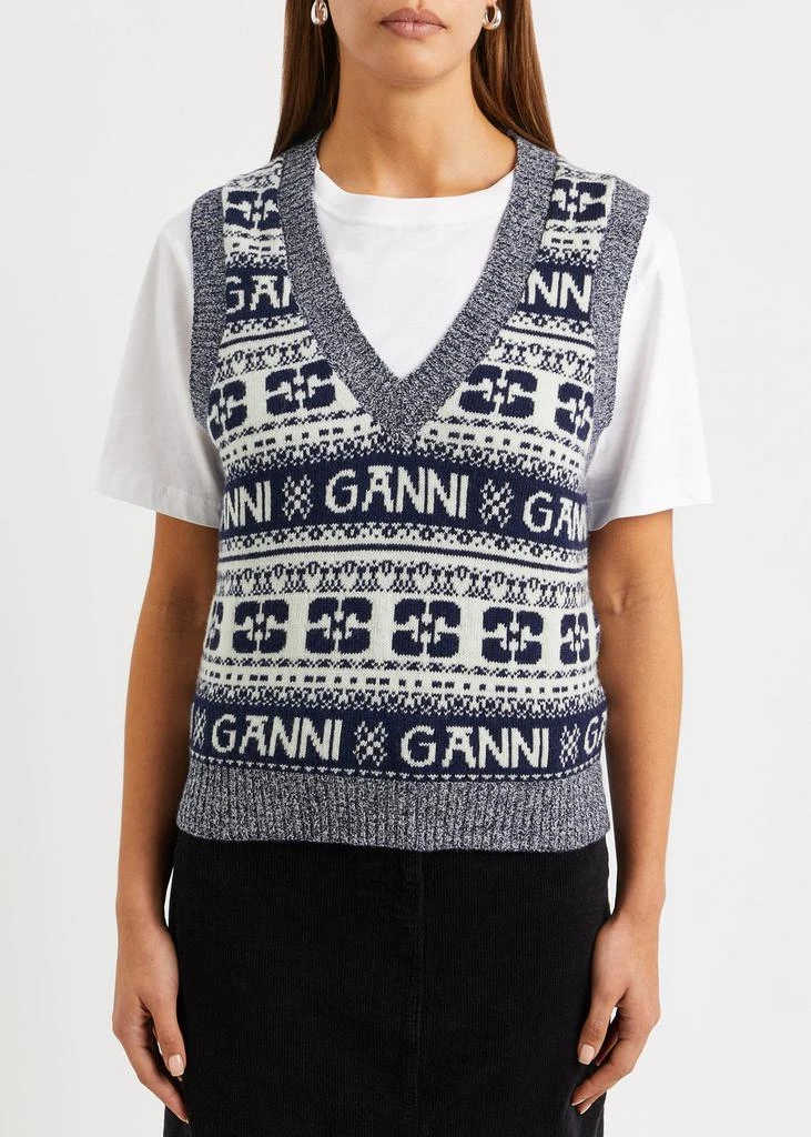 Ganni Logo-intarsia wool-blend vest 2