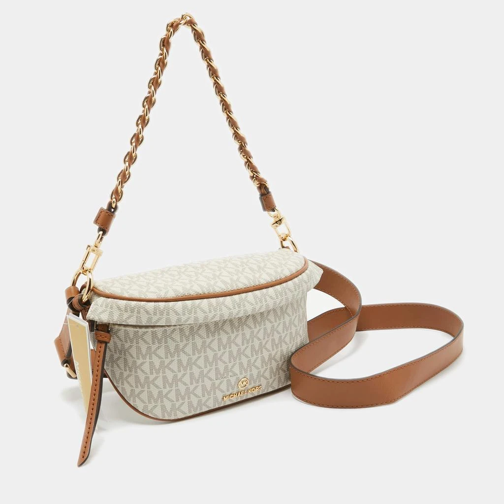Michael Kors Michael Kors Brown/Off White Signature Coated Canvas and Leather Extra Small Slater Sling Bag 3