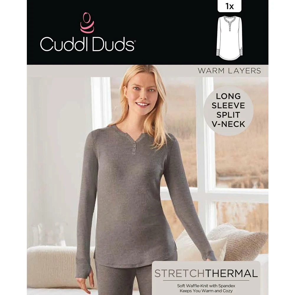 Cuddl Duds Plus Size Stretch Thermal Henley Top with Thumholes 3