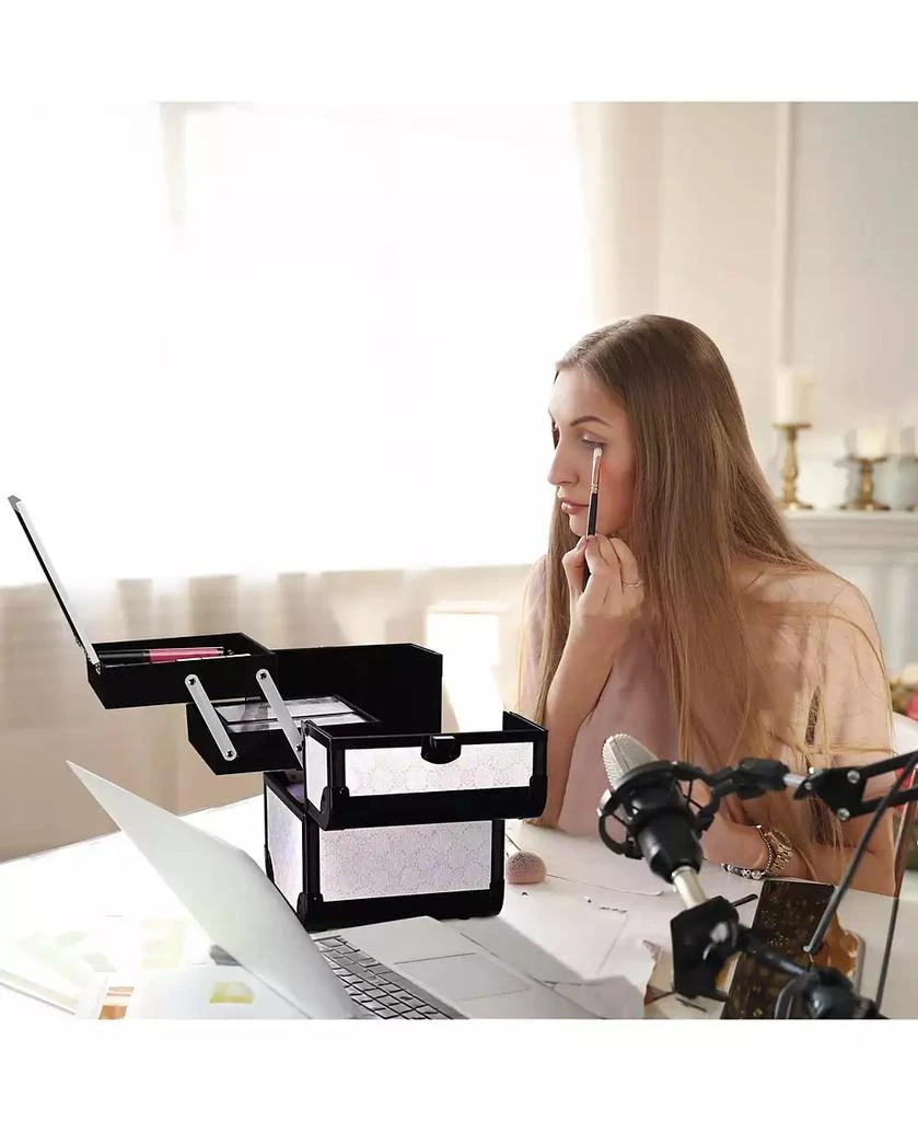 Byootique Makeup Train Case Cosmetic Organizer w/ Mirror Artist Grace ForgetMeNot 4