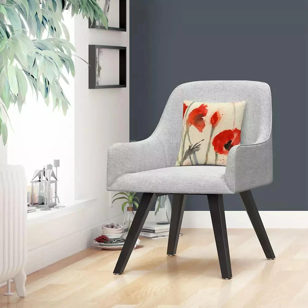 Baldwin heila Golden Red Poppy Light Floral Abstract Decorative Pillow, 16" x 16" 3