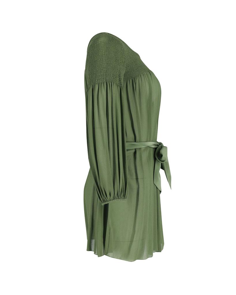 Temperley London Smocked Mini Dress in Green Silk