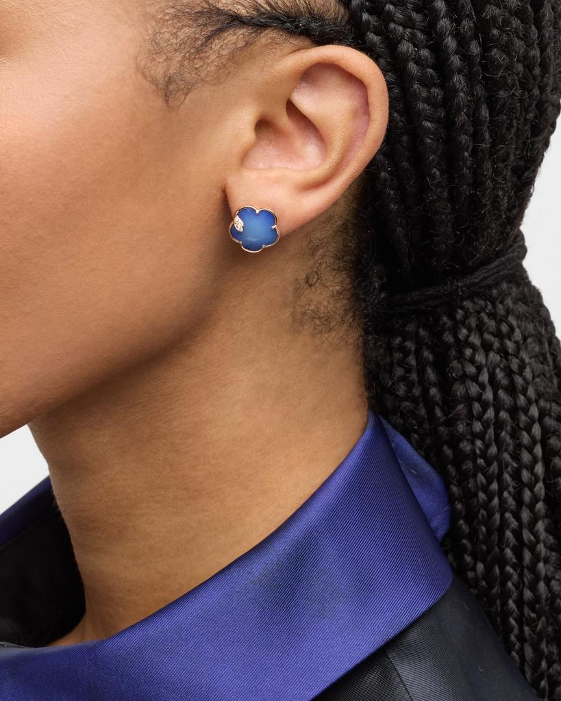Pasquale Bruni 18k Rose Gold Lapis/White Agate Doublet Floral Stud Earrings with Diamonds