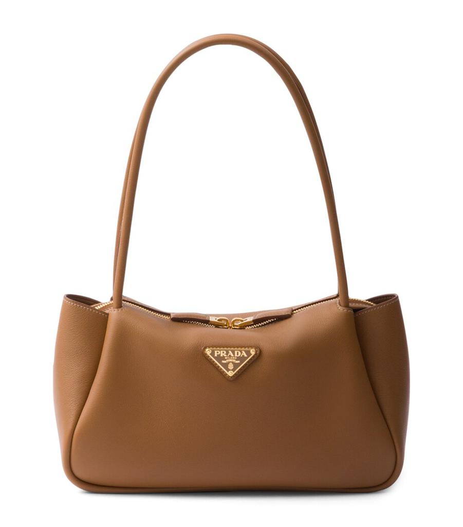 【PRADA】LOGO SHOULDER BAG PRADA Vintage Jacquard Logo Shoulder Bag Brown Silver Cotton