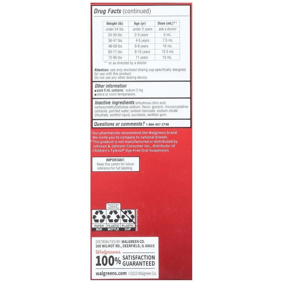 Walgreens Children's Dye-Free Pain & Fever Natural Cherry 7